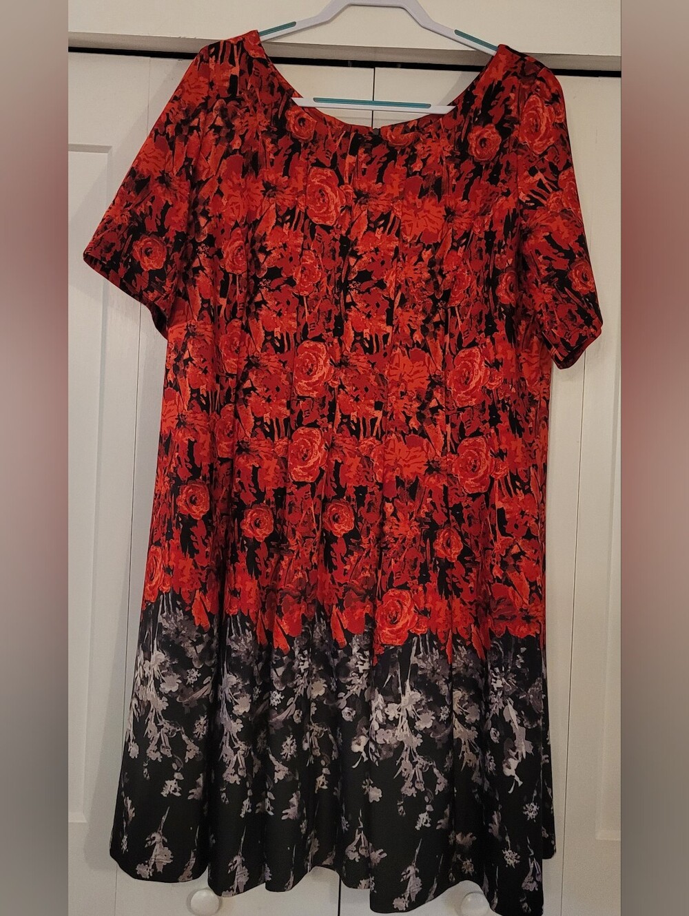 Julian Taylor Red Rose Fit & Flare Dress with Black Border Hem